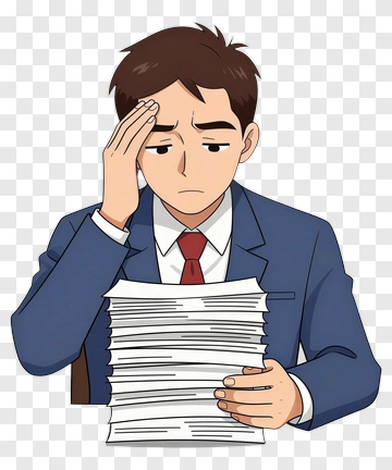 Stressed Businessman Reviewing Paperwork PNG