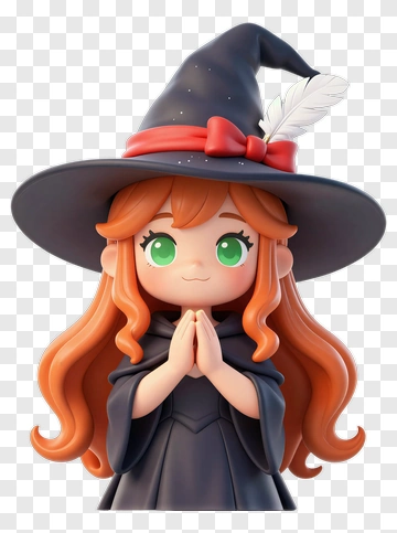 3D Cartoon Witch With Green Eyes PNG