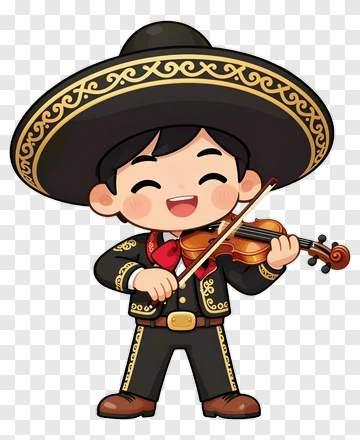 Cartoon Mariachi Boy Playing Violin PNG