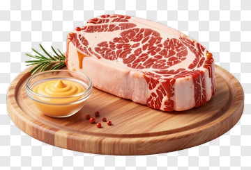 Raw Ribeye Steak On A Wooden Cutting Board PNG