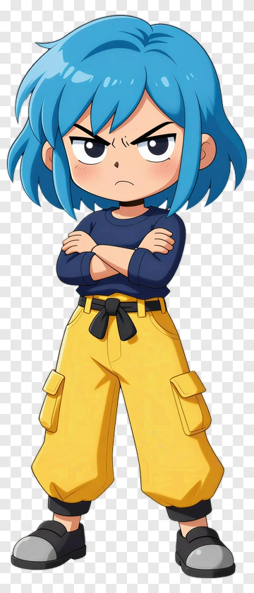 Cartoon Character With Blue Hair And Yellow Pants PNG
