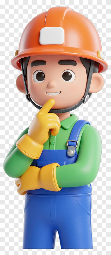3D Construction Worker Thinking PNG