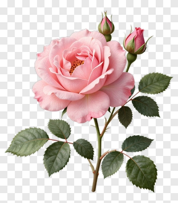 Pink Rose With Buds PNG