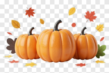 Pumpkin Trio With Autumn Leaves PNG