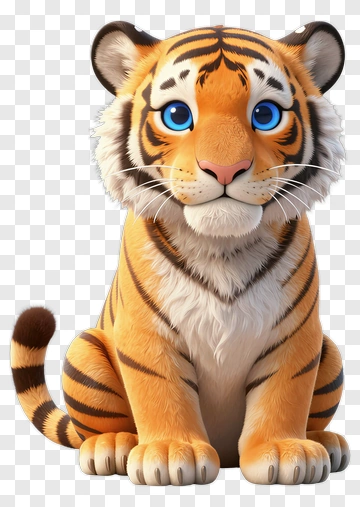Cartoon Tiger With Blue Eyes PNG