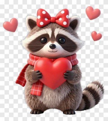 Cartoon Raccoon Holding A Heart PNG