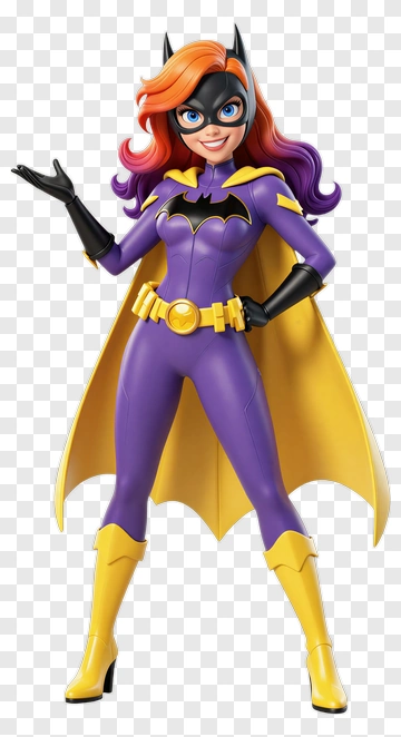 Batgirl In Purple Costume With Yellow Cape PNG