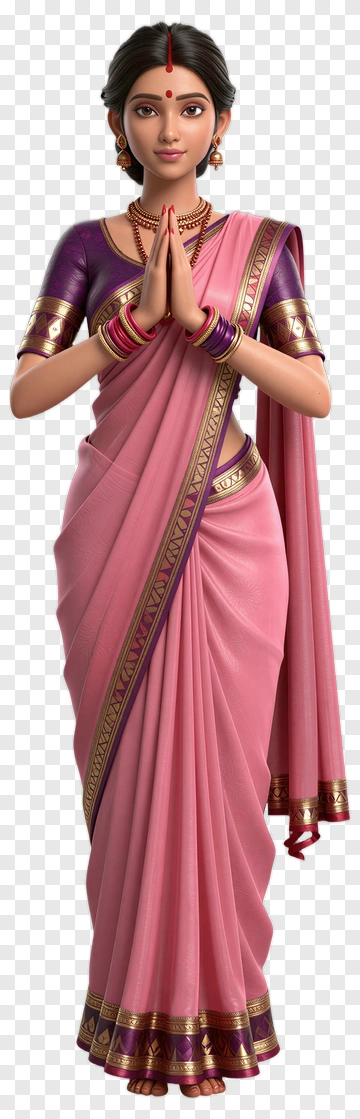 3D Woman Wearing A Pink Saree PNG