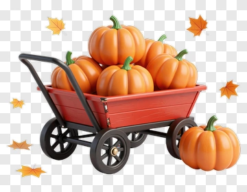 Pumpkin Cart Filled With Orange Pumpkins PNG