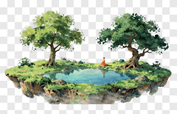 Serene Landscape With Trees And A Pond PNG