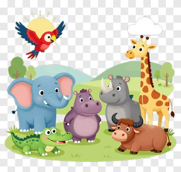 Cartoon Jungle Animals Group PNG
