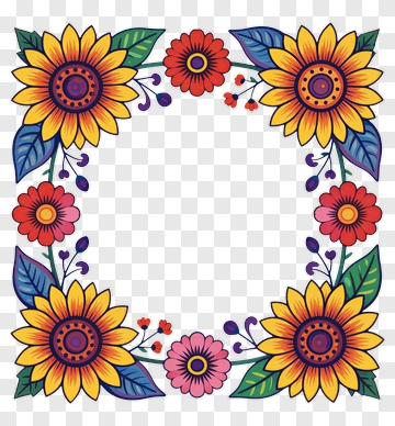 Colorful Floral Frame With Sunflowers And Flowers PNG