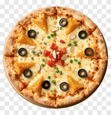 Pizza With Cheese, Olives, And Vegetables PNG
