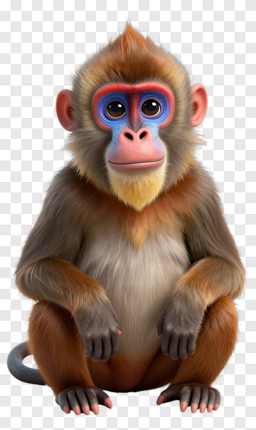 Cartoon Monkey With Colorful Face PNG