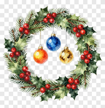 Christmas Wreath With Colorful Ornaments PNG