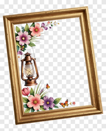 Vintage Lantern Surrounded By Flowers In A Frame PNG