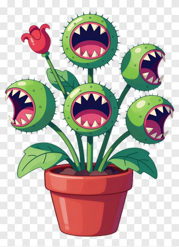 Cartoon Plant With Multiple Mouths PNG