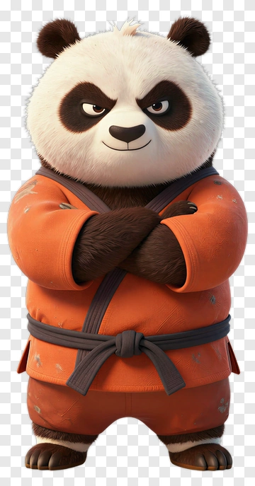 3D Panda In An Orange Robe PNG