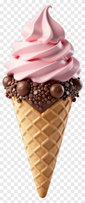 Ice Cream Cone With Chocolate And Pink Swirl PNG