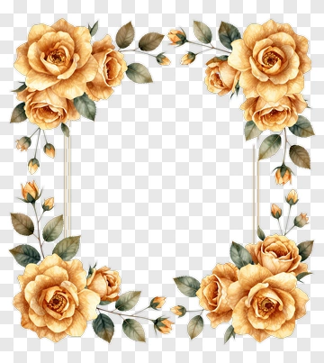 Floral Frame With Yellow Roses PNG