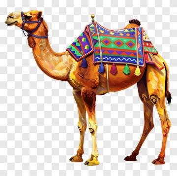 Colorful Camel With Decorative Saddle PNG
