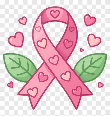 Pink Ribbon With Hearts And Leaves PNG