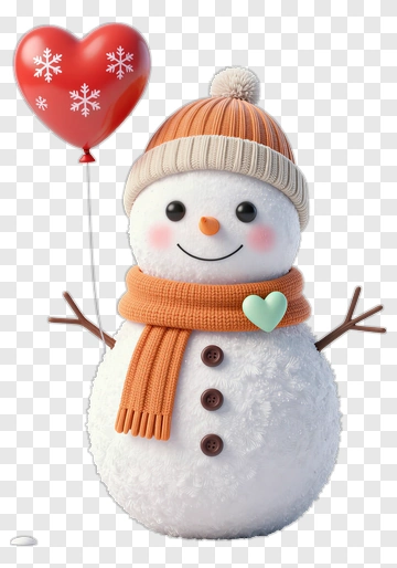 Snowman Holding A Heart Balloon PNG