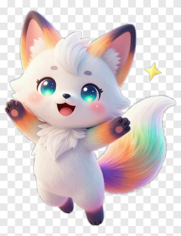 Kawaii Fox Character With Colorful Tail PNG