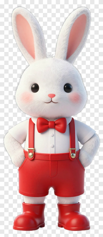 Cartoon Rabbit In Red Shorts And Bow Tie PNG