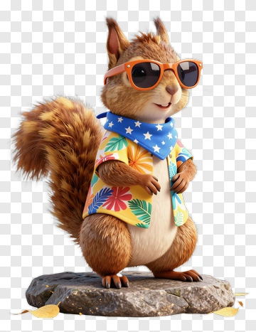 3D Squirrel Wearing Sunglasses And Hawaiian Shirt PNG