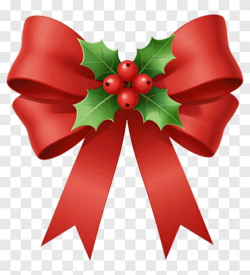 Christmas Bow With Holly And Berries PNG