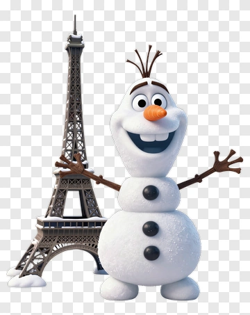 Cartoon Snowman With The Eiffel Tower PNG