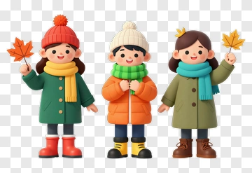 Cartoon Children Holding Fall Leaves PNG