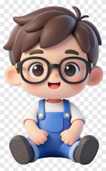 3D Cartoon Boy Sitting With Glasses PNG