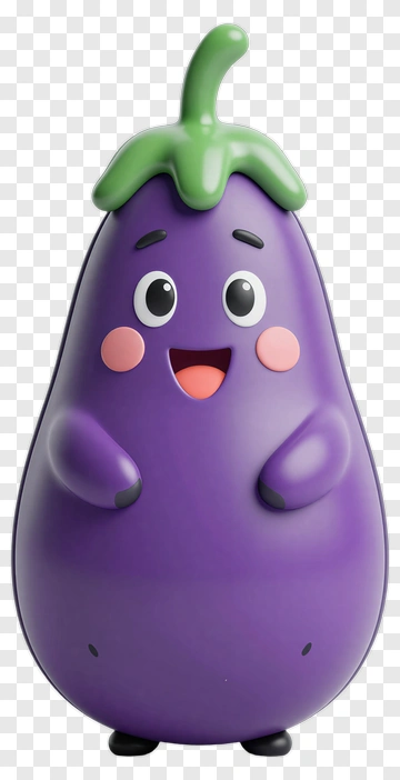 Cartoon Eggplant Character PNG