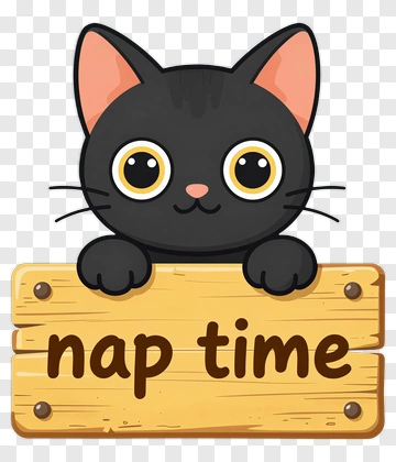 Cartoon Cat Holding A Nap Time Sign PNG