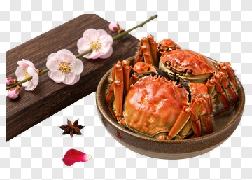 Crab Served On A Plate With Cherry Blossoms PNG