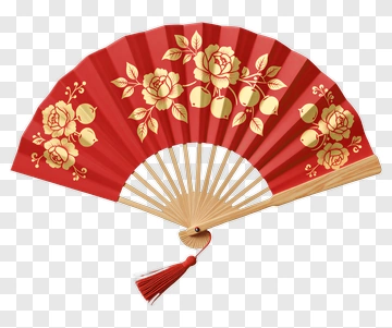Decorative Red Fan With Floral Design PNG