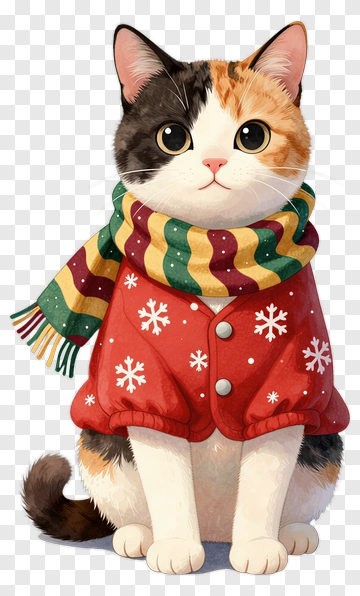 Cartoon Cat Wearing A Red Sweater And Striped Scarf PNG