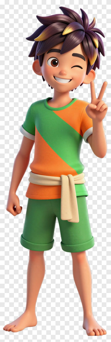 Cartoon Boy Winking And Making Peace Sign PNG