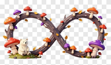 Cute Bear Surrounded By Colorful Mushrooms In An Infinity Shape PNG