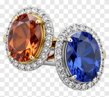 Gold And Silver Rings With Blue And Orange Gemstones PNG