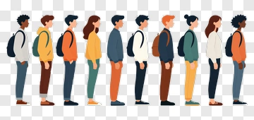 Diverse Group Of Students Standing In Line PNG