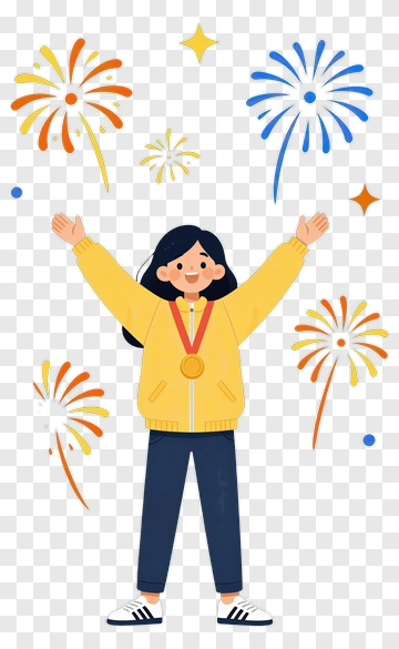 Girl Celebrating With Fireworks PNG