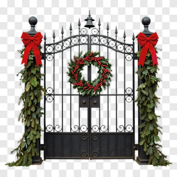 Christmas Gate With Wreath And Red Bows PNG