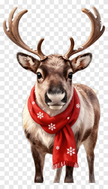 Reindeer Wearing A Red Scarf With Snowflakes PNG