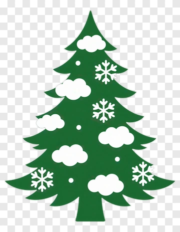 Green Christmas Tree With Snowflakes And Clouds PNG