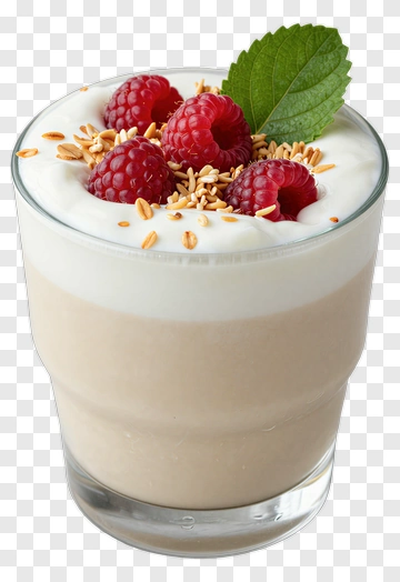 Yogurt Dessert With Raspberries And Mint PNG