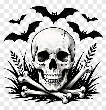 Skull And Crossbones With Bats PNG