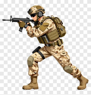 Cartoon Soldier Holding A Rifle PNG